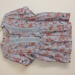 Como Vintage Blue Floral Tie Blouse in Size M